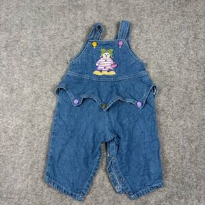 Cachcach Denim Overalls Baby 12M Clown Jester Embroidered Vintage 90s Kidcore
